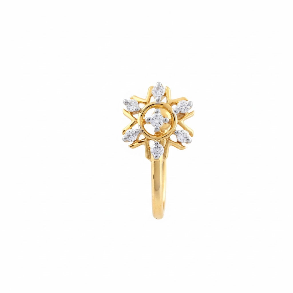 Sunburst Halo Floral Sparkle Design Diamond Gold Nose Pin