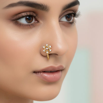 Sunburst Halo Floral Sparkle Design Diamond Gold Nose Pin