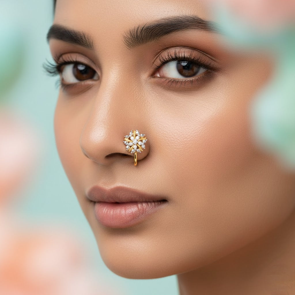Celestial Bloom Diamond Gold Nose Pin