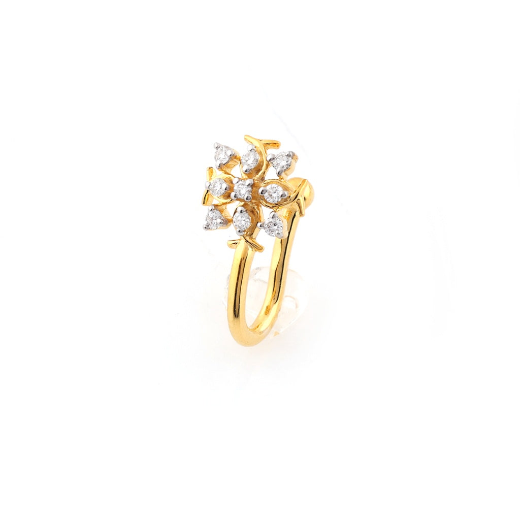 Sparkling Floral Cluster 9K Diamond Gold Nose Pin