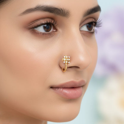 Sparkling Floral Cluster 9K Diamond Gold Nose Pin