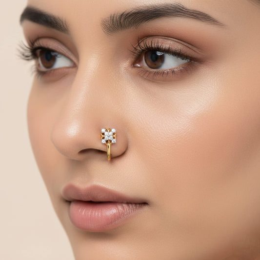 Floral Bliss Cluster Diamond Gold Nose Pin