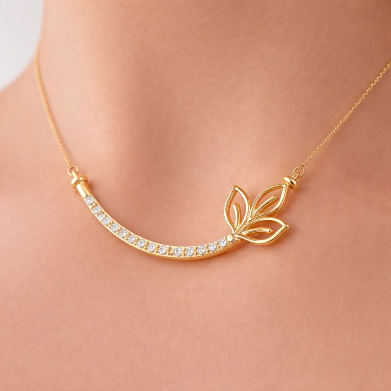 Graceful Leaf Curve Diamond Pendant