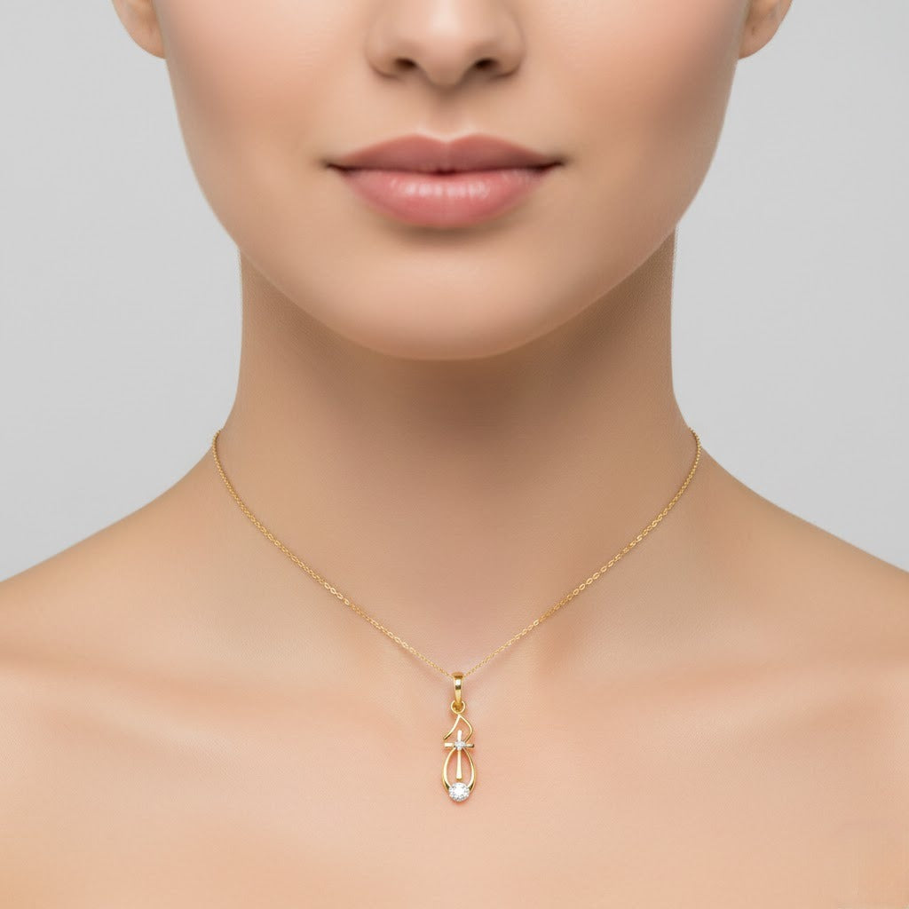 Floral Drop Design Diamond Gold Pendant