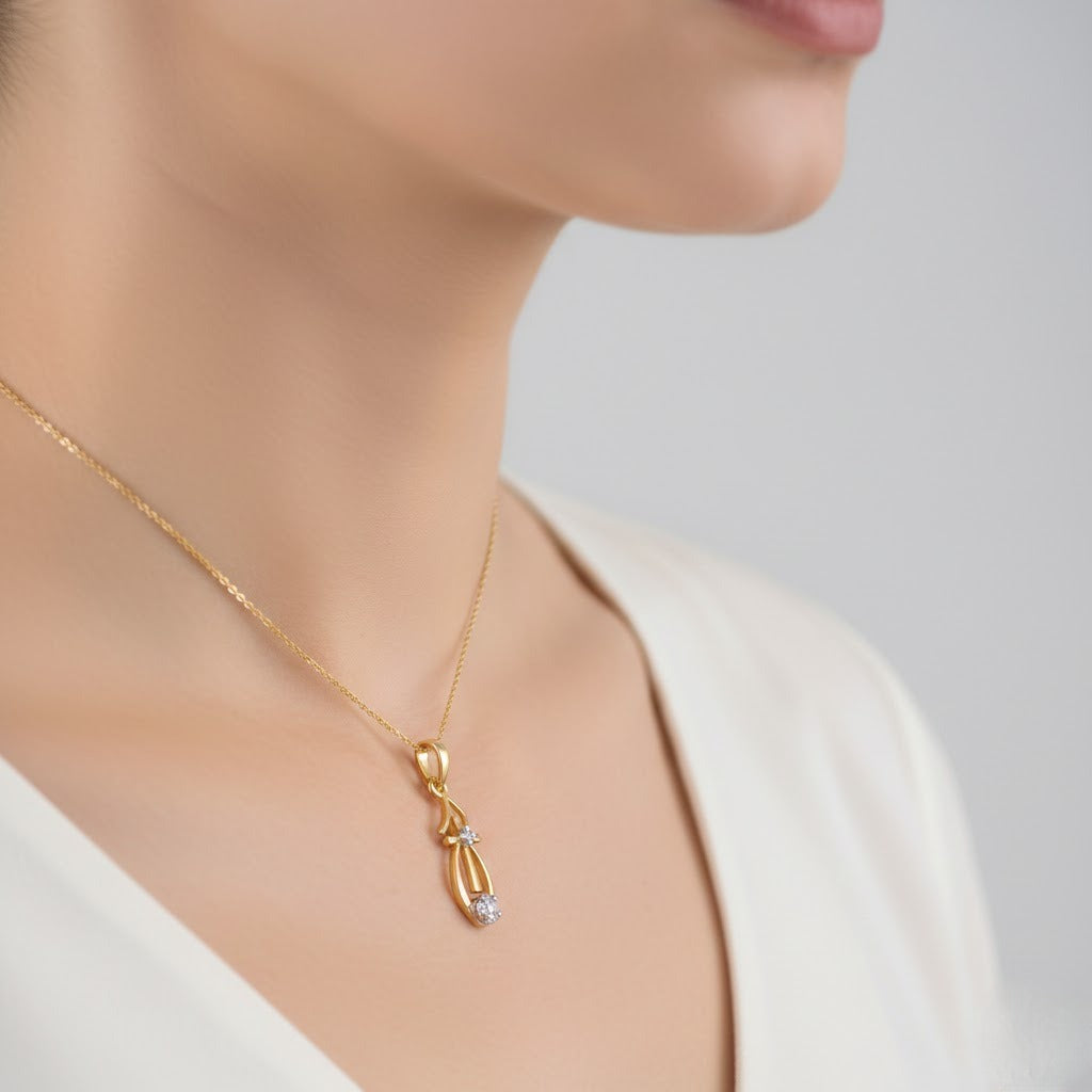Floral Drop Design Diamond Gold Pendant