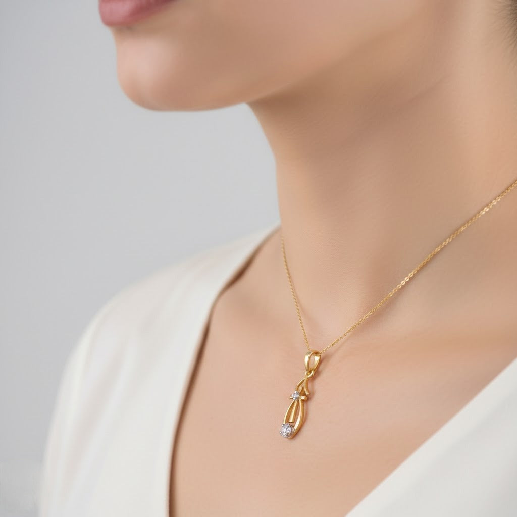 Floral Drop Design Diamond Gold Pendant