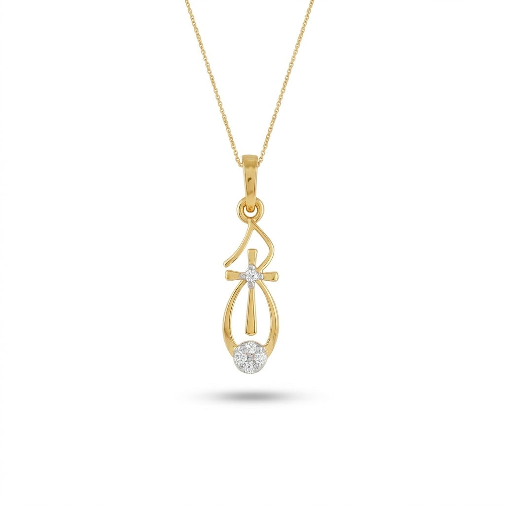 Floral Drop Design Diamond Gold Pendant