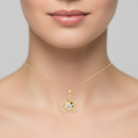 Floral Inner Bust Diamond Gold Pendant