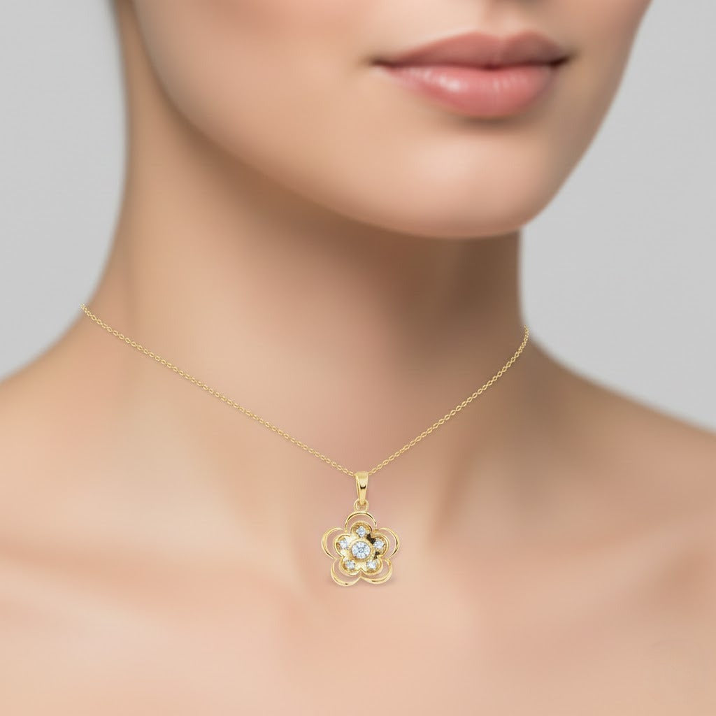 Floral Inner Bust Diamond Gold Pendant