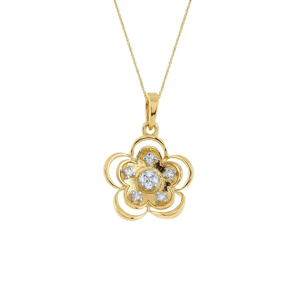 Floral Inner Bust Diamond Gold Pendant