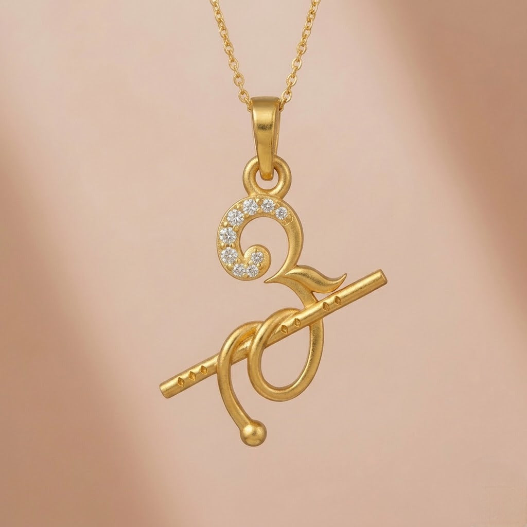 Divine Om Flute Diamond Gold Pendant