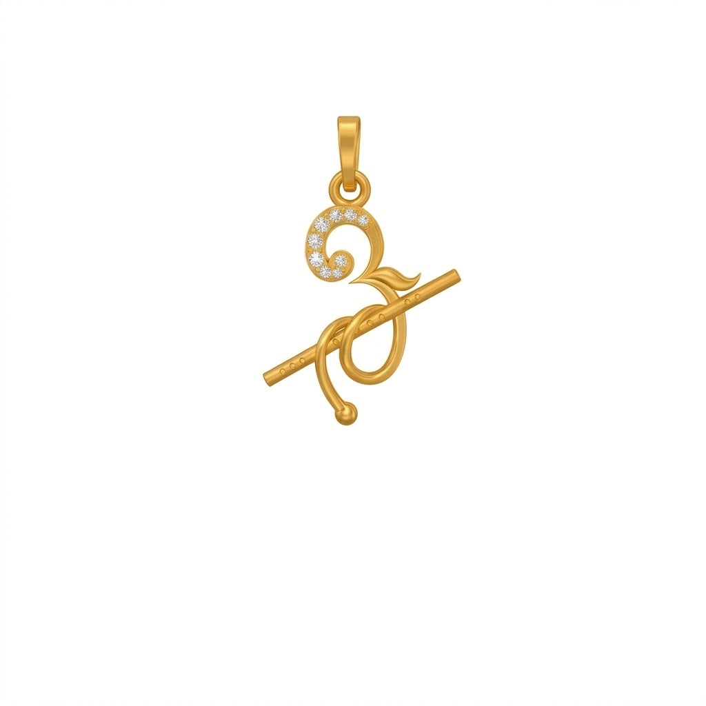 Divine Om Flute Diamond Gold Pendant