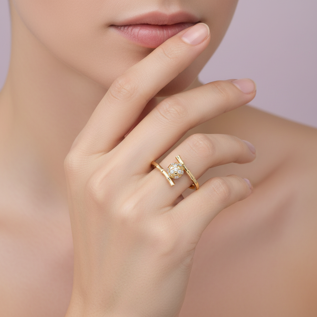 Split Band Cluster Diamond Gold Ring