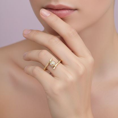 Split Band Cluster Diamond Gold Ring