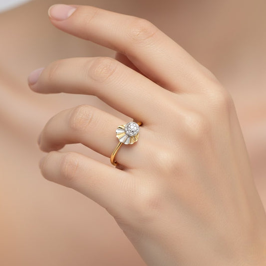 Radiant Fan Motif Floral Diamond Gold Ring