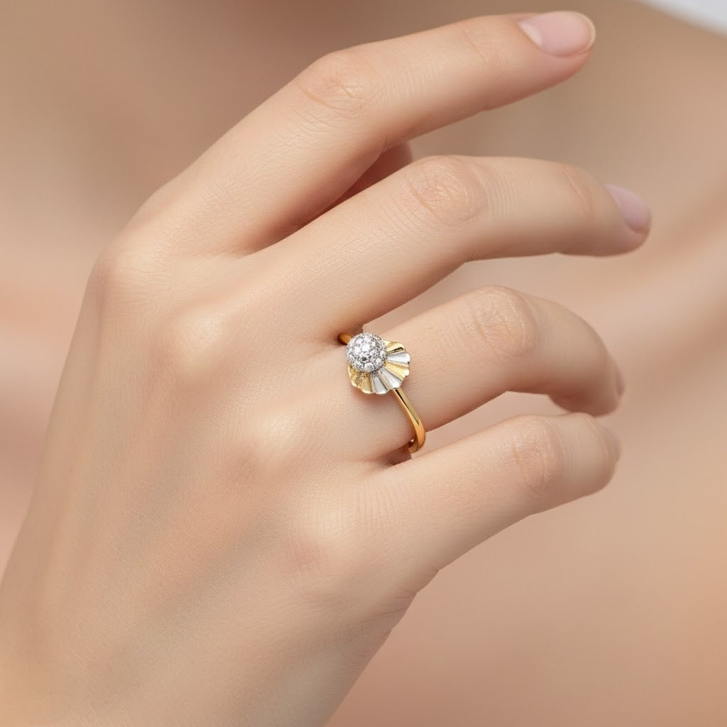 Radiant Fan Motif Floral Diamond Gold Ring