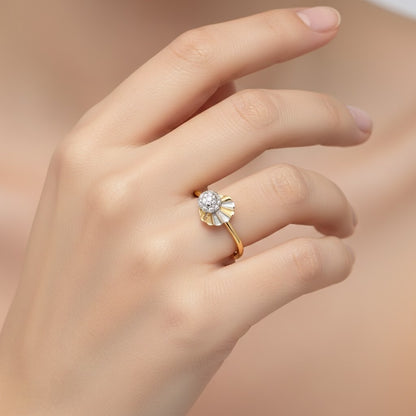 Radiant Fan Motif Floral Diamond Gold Ring