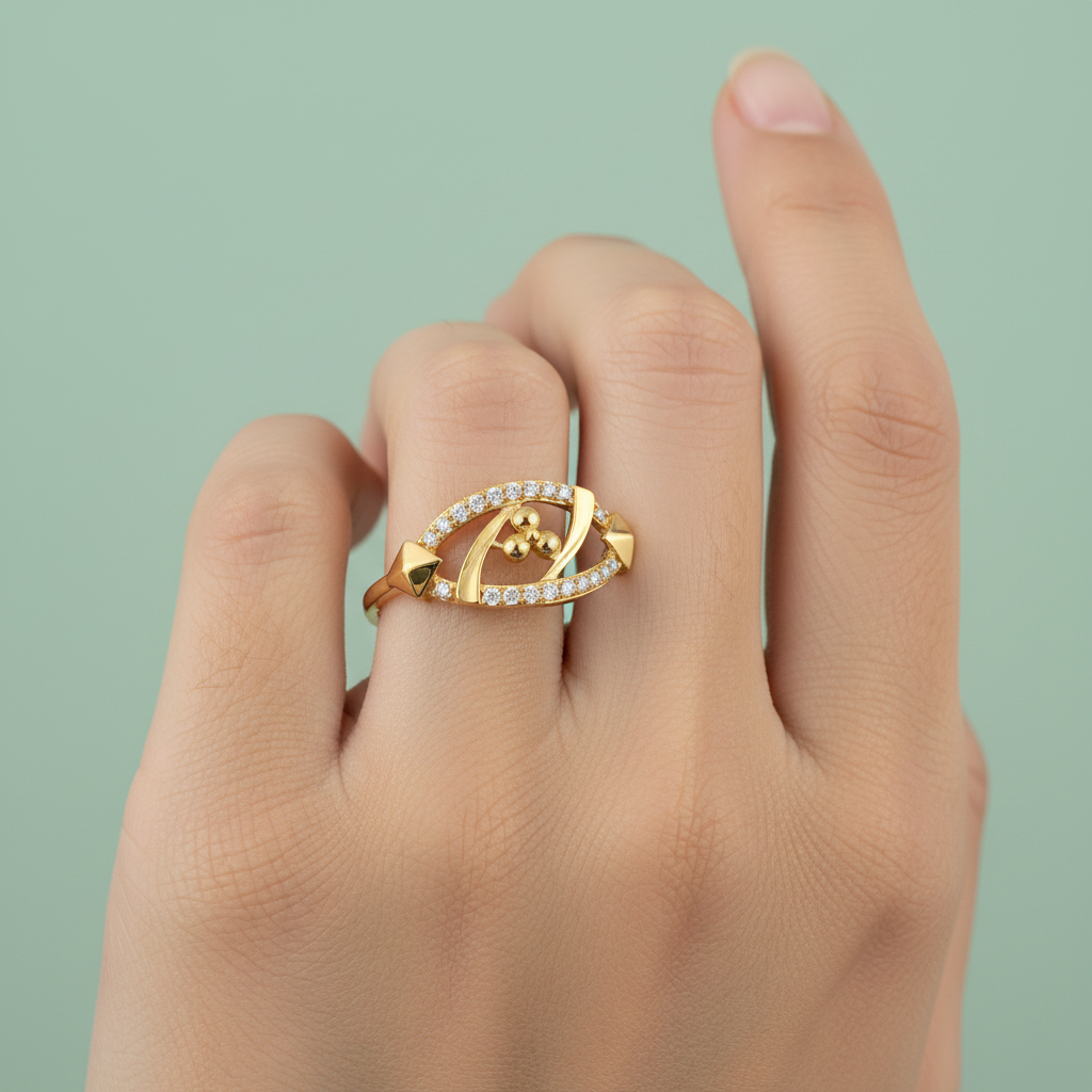 Elegant Oval Twist Sparkle Diamond Gold Ring