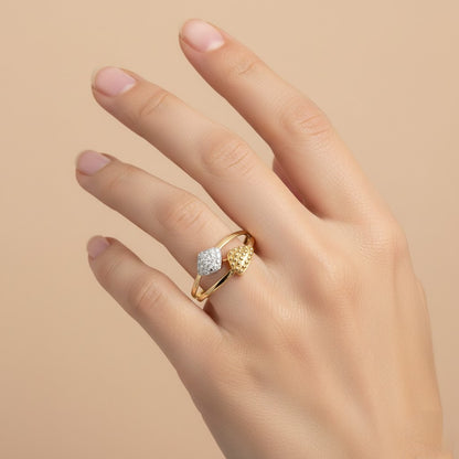 Textured Heart Cluster Diamond Gold Ring