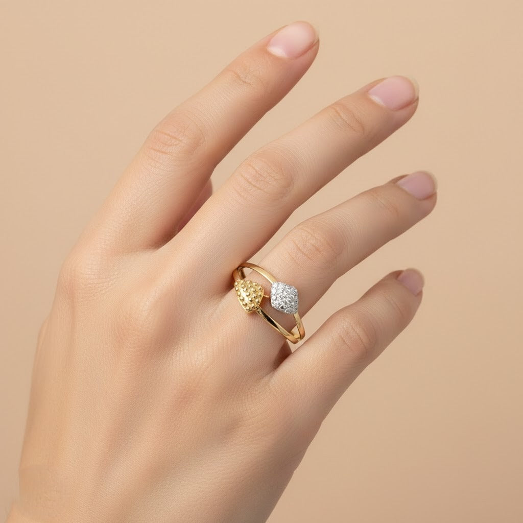 Textured Heart Cluster Diamond Gold Ring