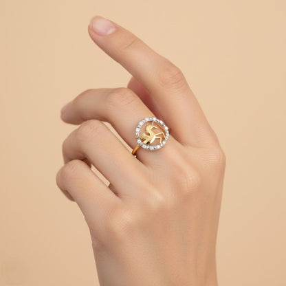 Majestic Pegasus Circular Motif Design Diamond Gold Ring