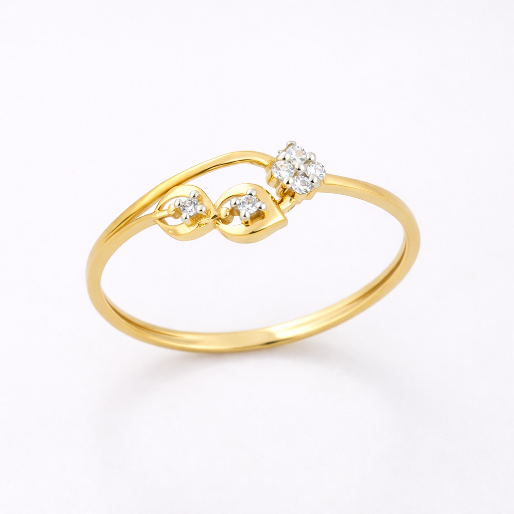Elegant Twin Loop Floral Sparkle Diamond Gold Ring