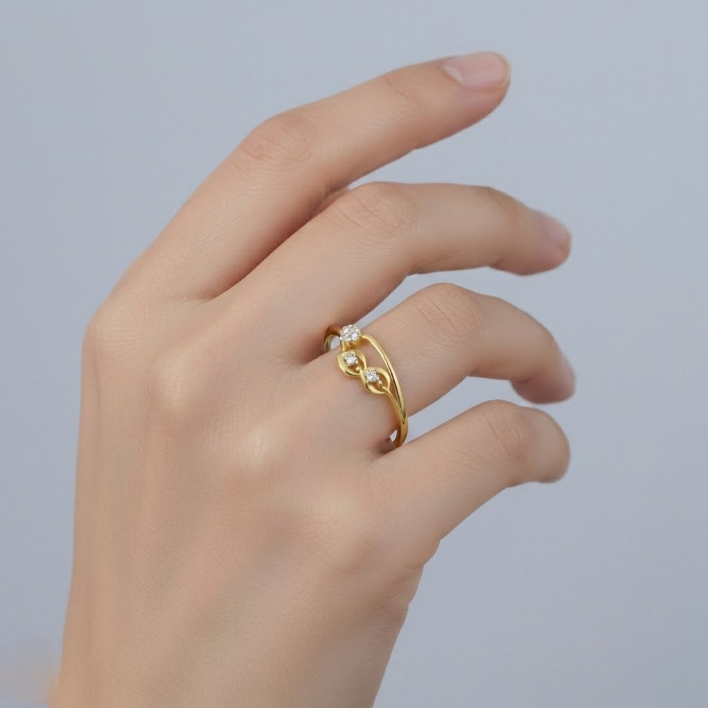 Elegant Twin Loop Floral Sparkle Diamond Gold Ring