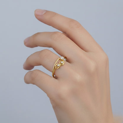 Elegant Twin Loop Floral Sparkle Diamond Gold Ring