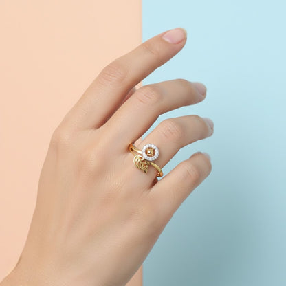 Leaf Accent Halo Design Diamond Gold Ring