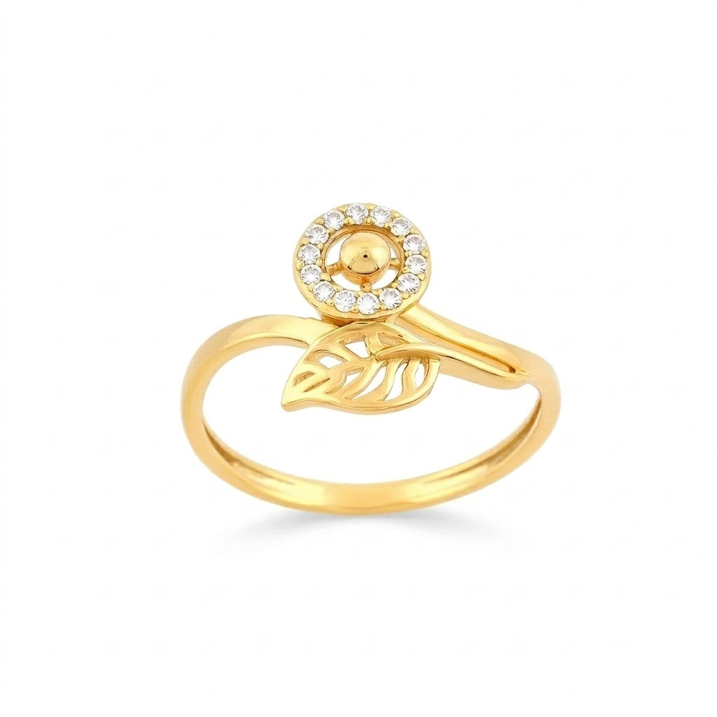 Leaf Accent Halo Design Diamond Gold Ring