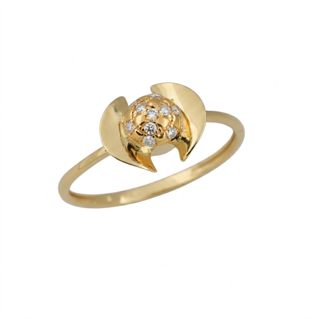 Modern Dual Curve Halo Design Diamond Gold Ring