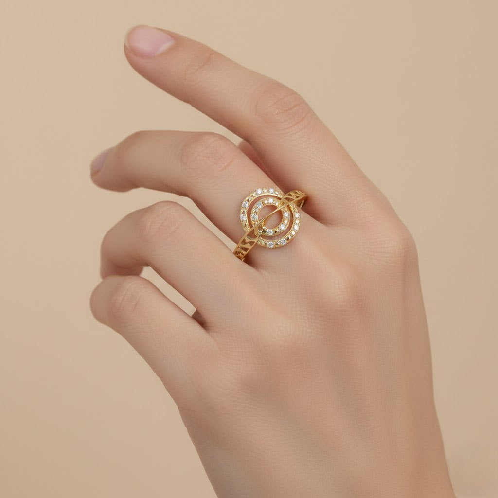 Elegant Circular Harmony Sparkle Diamond Gold Ring