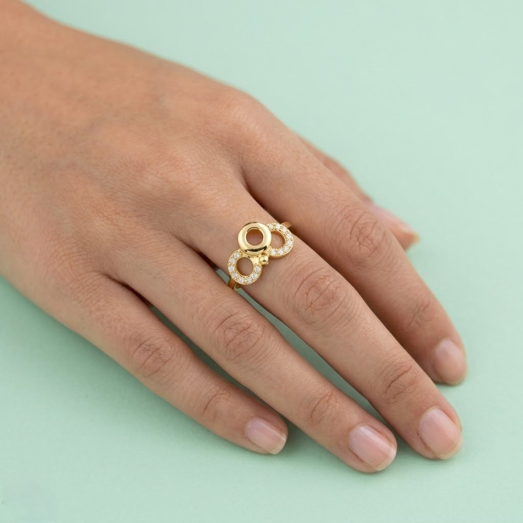 Triple Circle Diamond Gold Ring