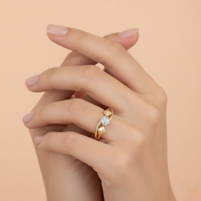Geometric Center Twist Sparkle Design Diamond Gold Ring
