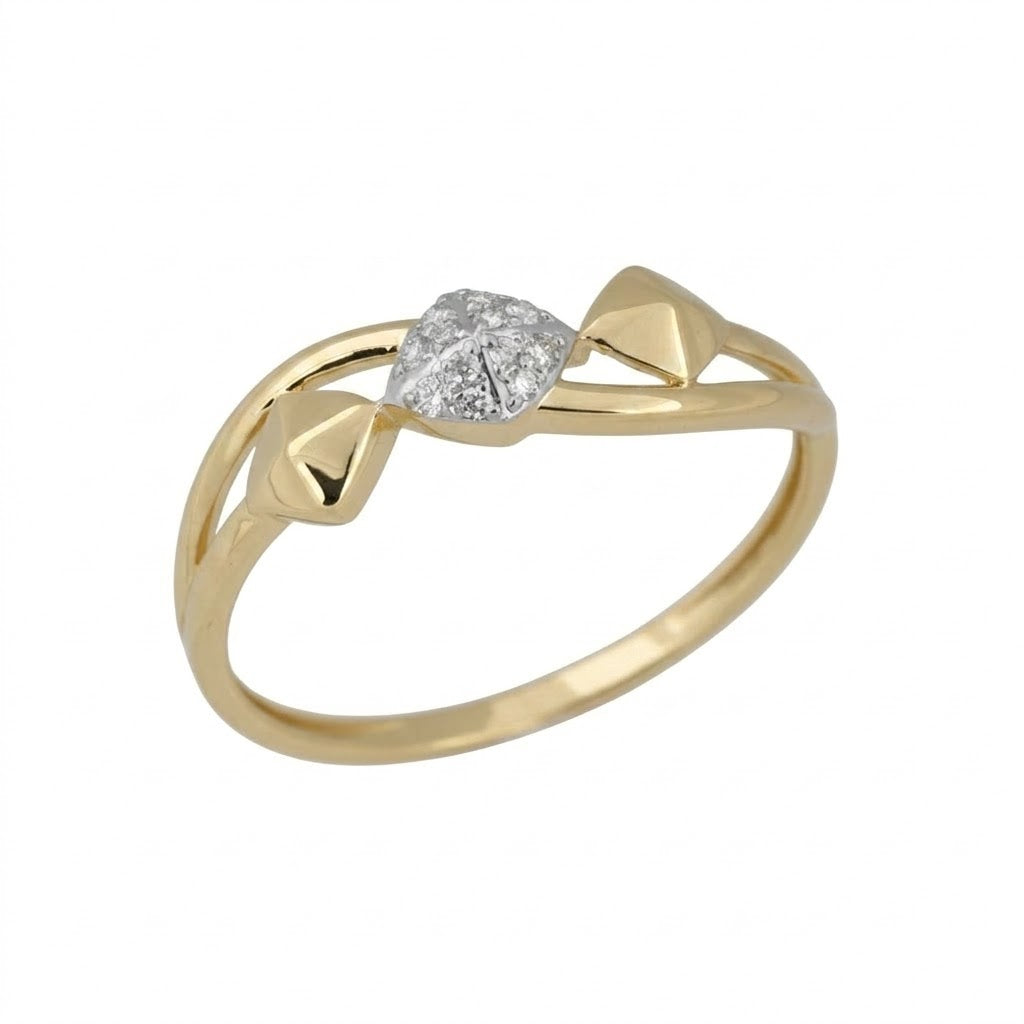 Geometric Center Twist Sparkle Design Diamond Gold Ring