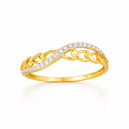 Infinity Twist Leaf Pattern Sparkle Diamond Gold Ring