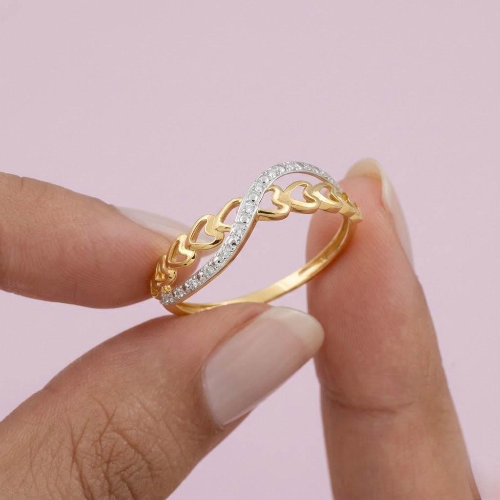 Infinity Twist Leaf Pattern Sparkle Diamond Gold Ring