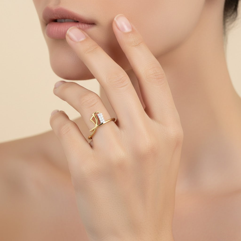 Abstract Loop Diamond Gold Ring