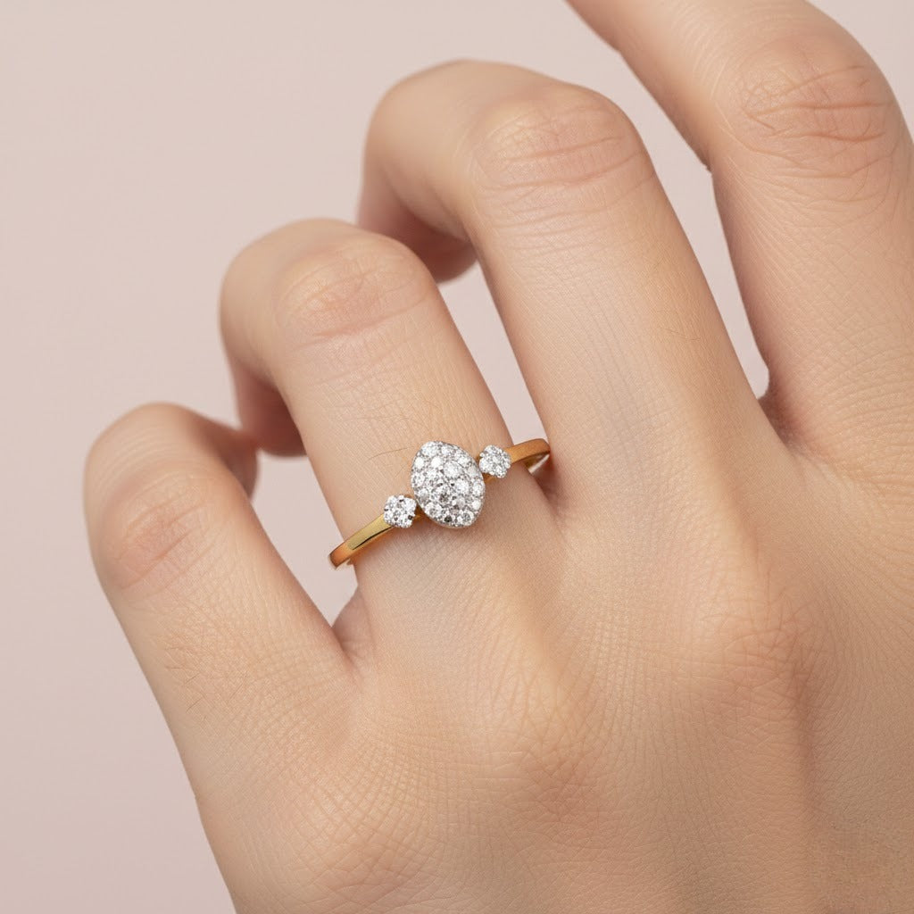Oval trilogy cluster diamond gold ring