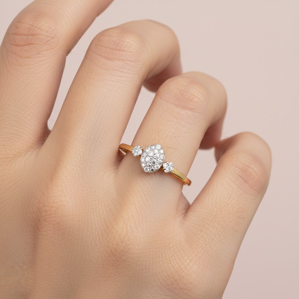 Oval trilogy cluster diamond gold ring