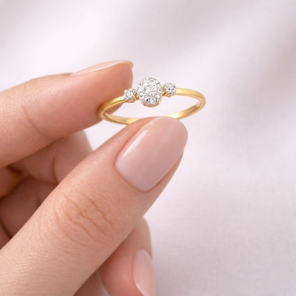 Oval trilogy cluster diamond gold ring