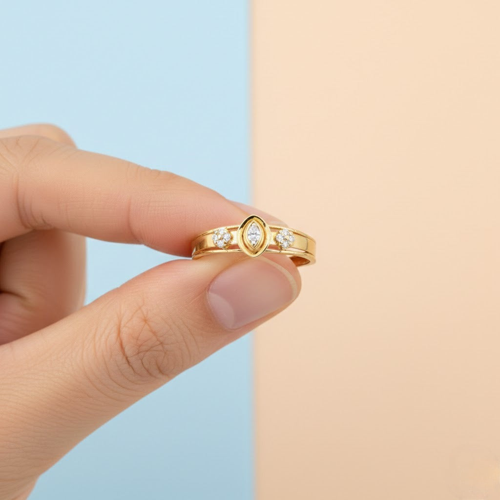 Classic Teardrop Trio Accent Diamond Gold Ring
