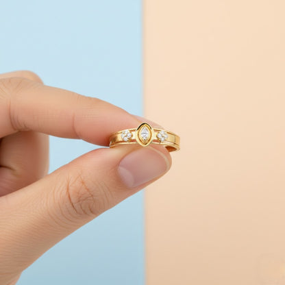 Classic Teardrop Trio Accent Diamond Gold Ring