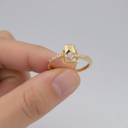 Contemporary Square Frame Center Sparkle Diamond Gold Ring