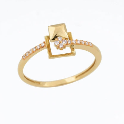 Contemporary Square Frame Center Sparkle Diamond Gold Ring