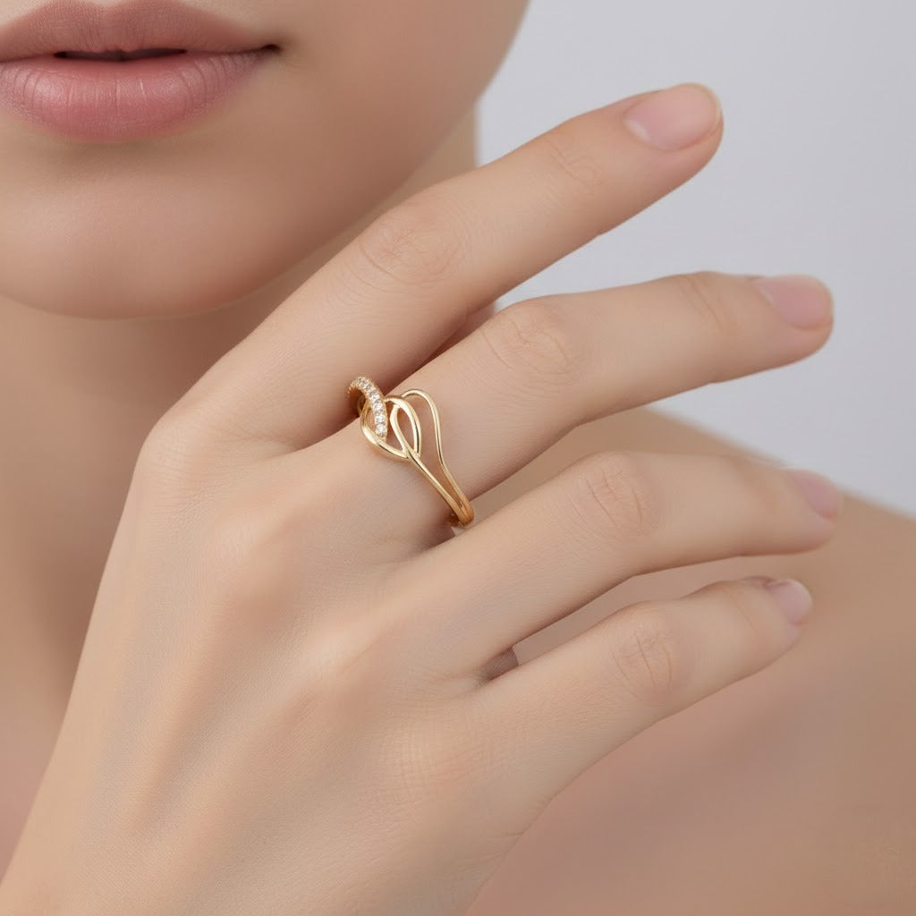 Elegant Infinity Loop Sparkle Design Diamond Gold Ring