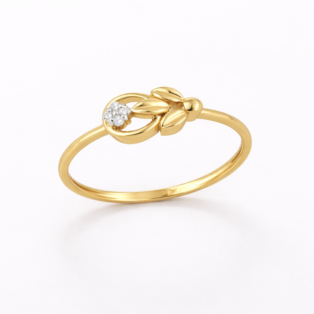 Delicate Leaf Cluster Accent Diamond Gold Ring