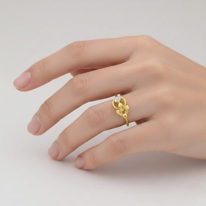Delicate Leaf Cluster Accent Diamond Gold Ring