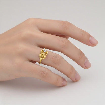 Delicate Leaf Cluster Accent Diamond Gold Ring