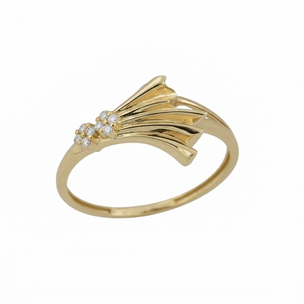 Flowing Fan Curve Sparkle Diamond Gold Ring